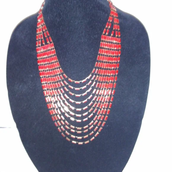 Layered Red Gold Necklace - Picture 6 of 10